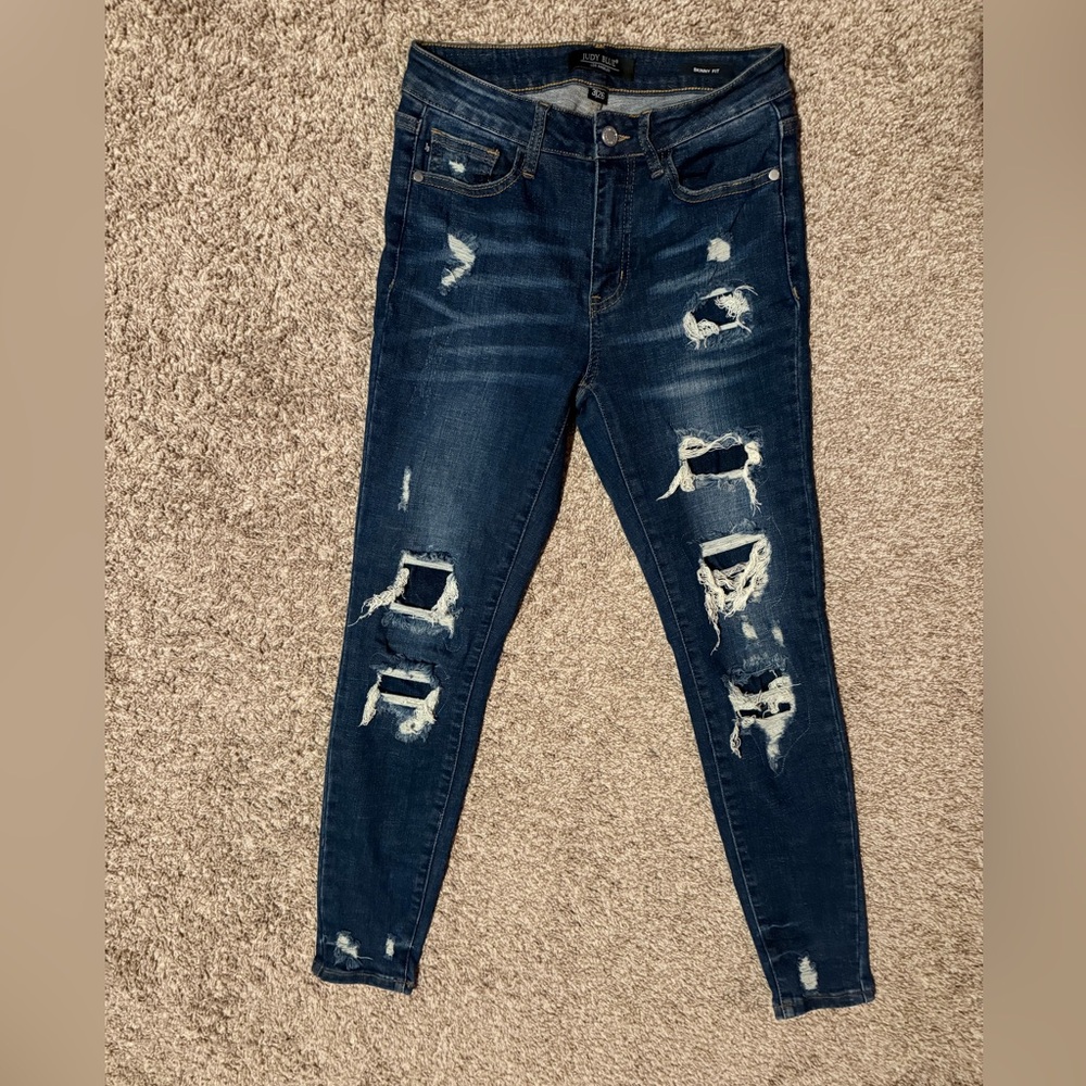 Judy Blue Dark Blue Distressed Skinny Jeans